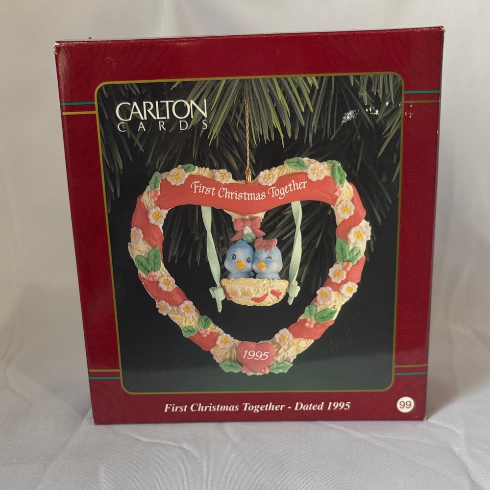 Carlton Cards Heart Ornament with Birds - Red and Green